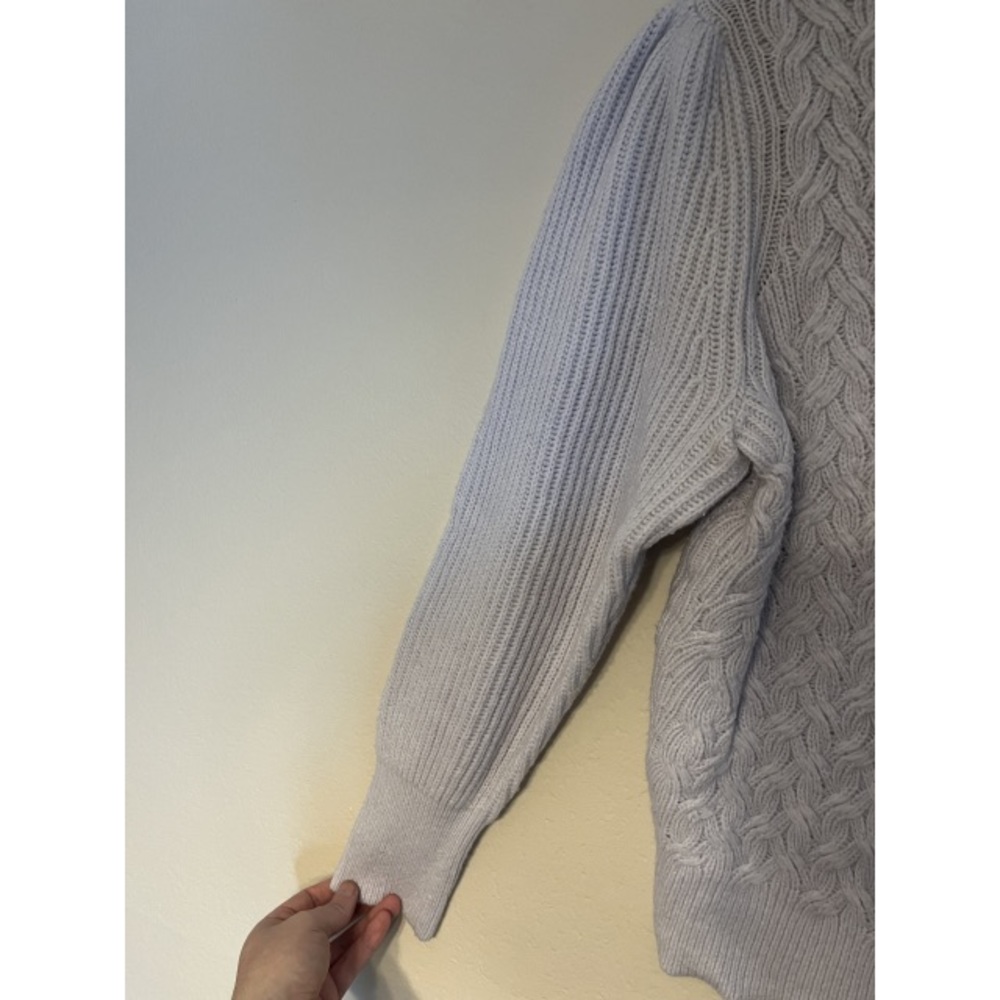 REBECCA TAYLOR La Vie lilac purple cable knit wool crewneck sweater L - Picture 5 of 11